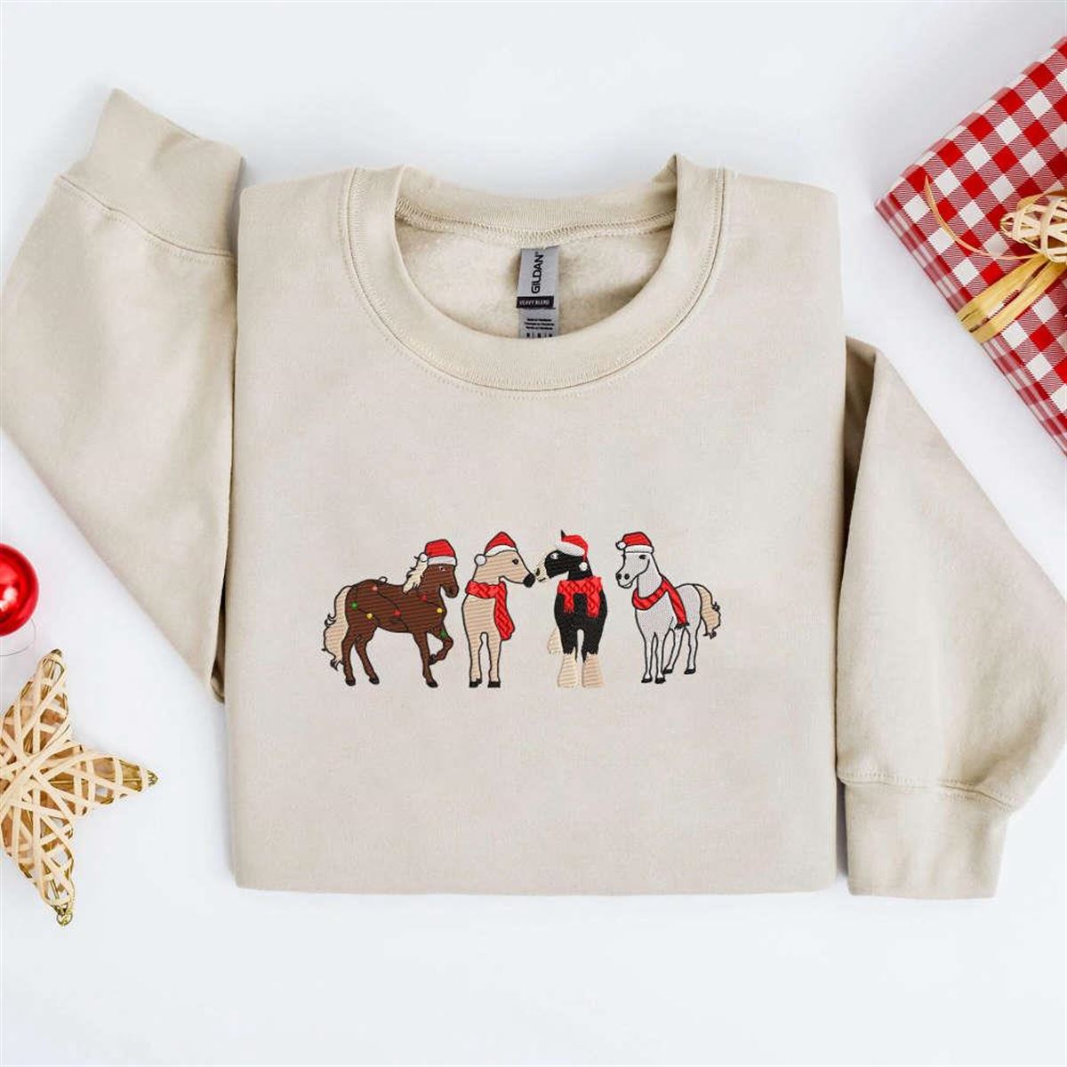 Horse Merry Christmas Embroidery Sweatshirt