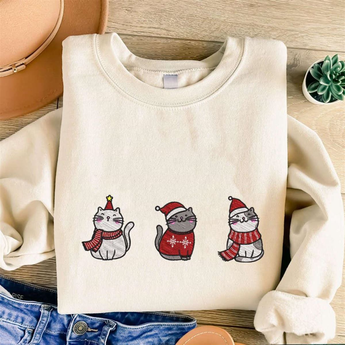 Meowy Christmas Cats Embroidered Sweatshirt