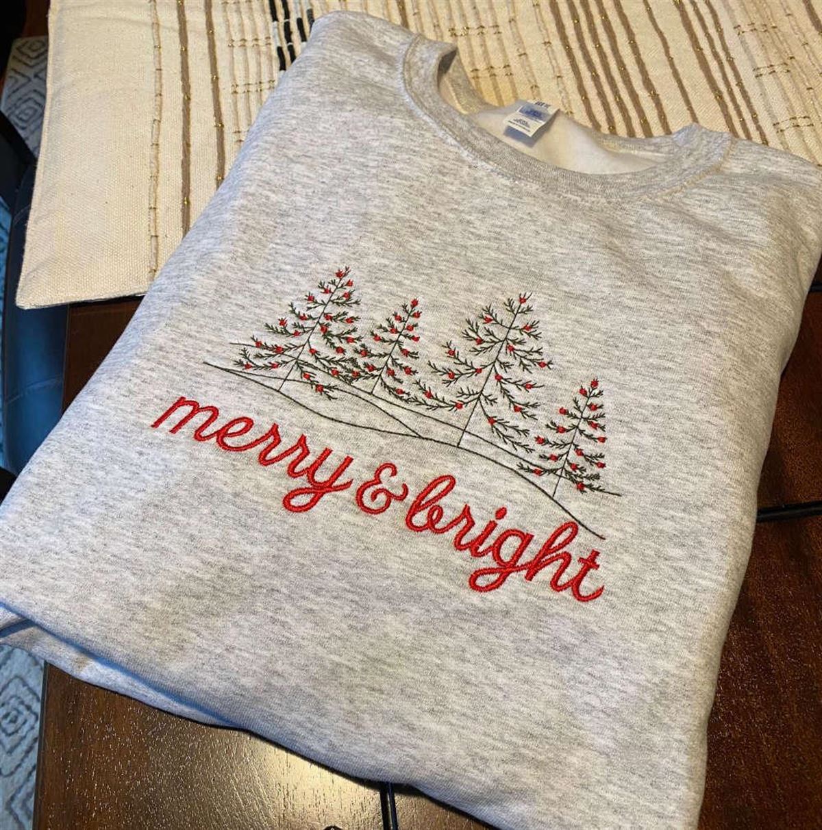 Merry Bright Embroidered Christmas Crewneck