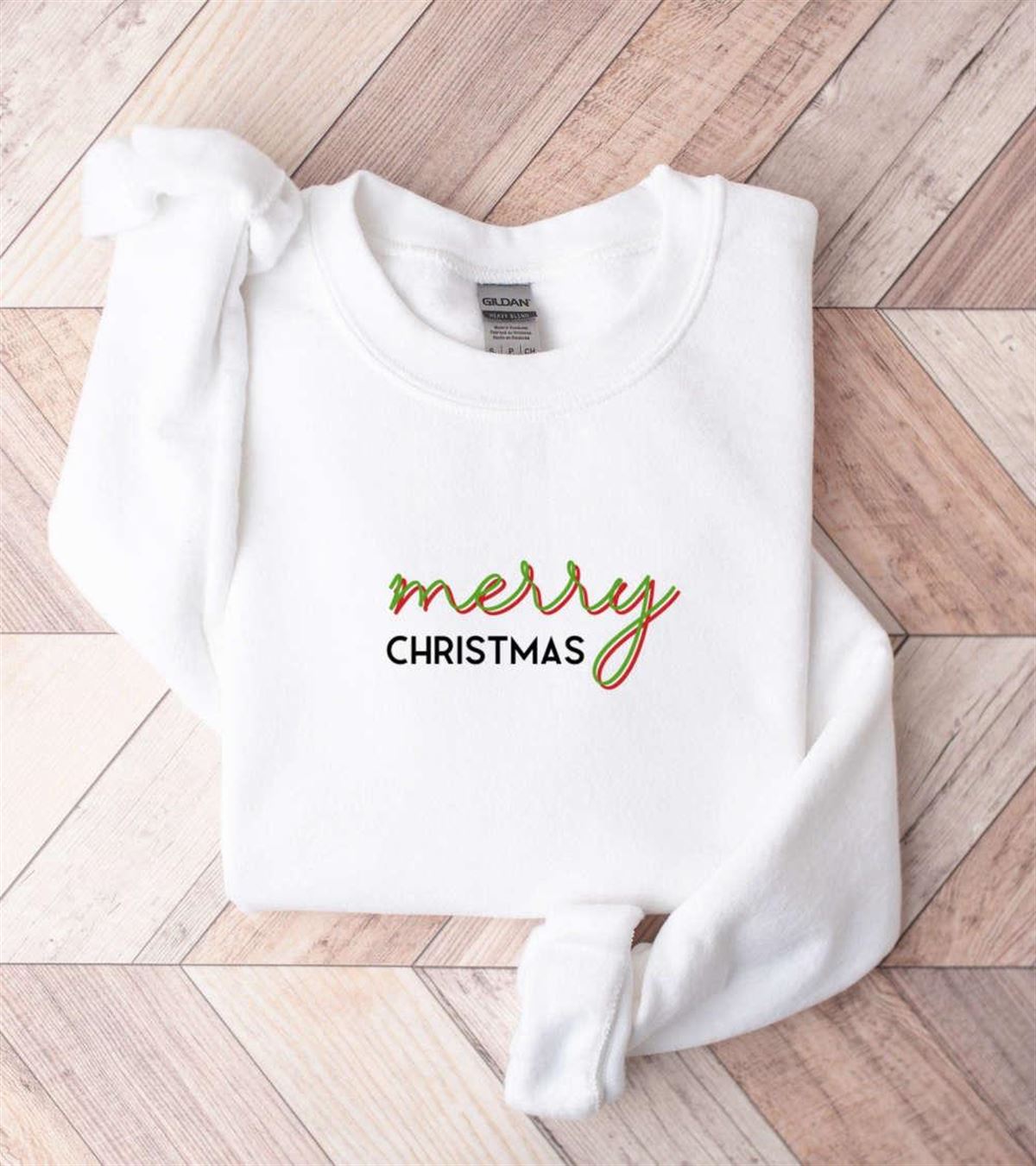 Merry Christmas Embroidered Crewneck Sweatshirt