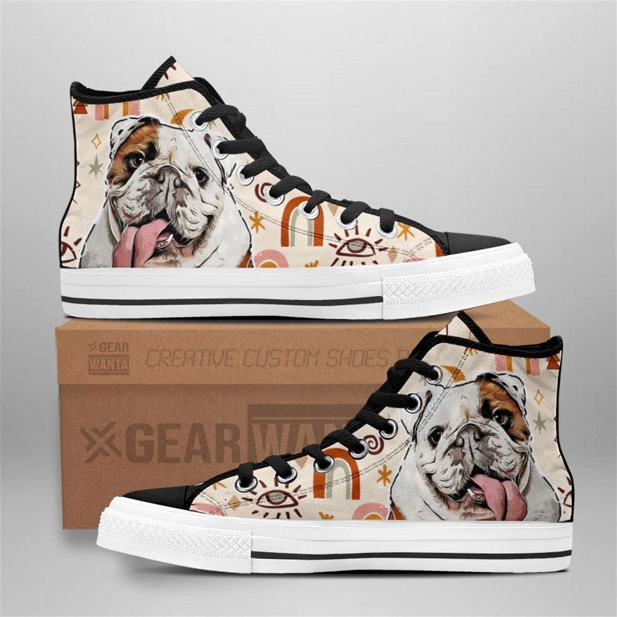 Bulldog High Top Custom Boho Shoes