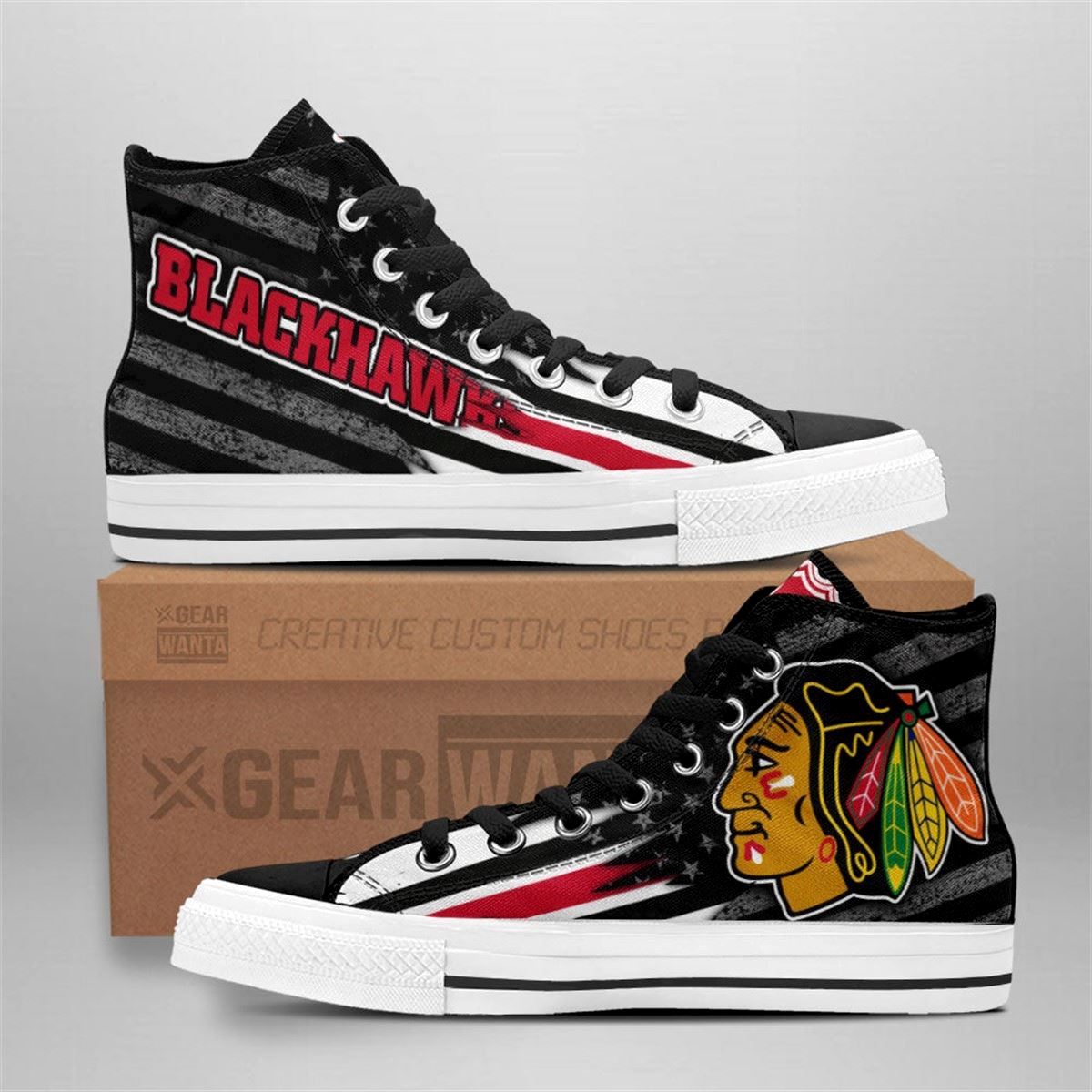 Chicago Blackhawks Custom American Flag High Top Sneakers