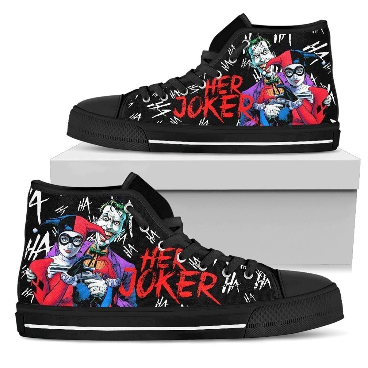 Couple High Top Sneakers His Joker Her Harley