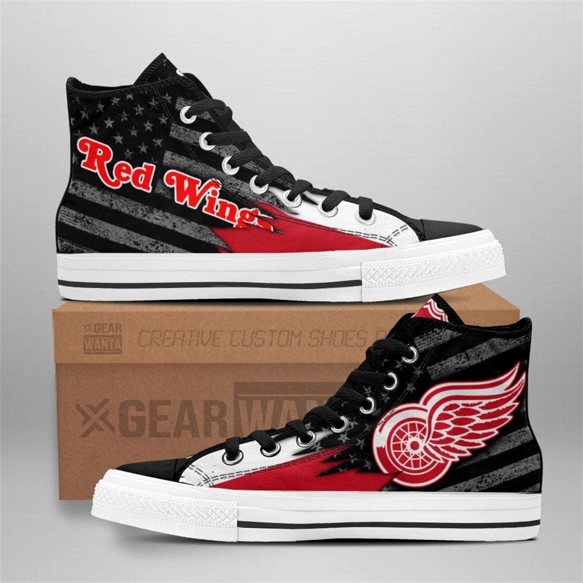 Detroit Red Wings Custom American Flag High Top Sneakers