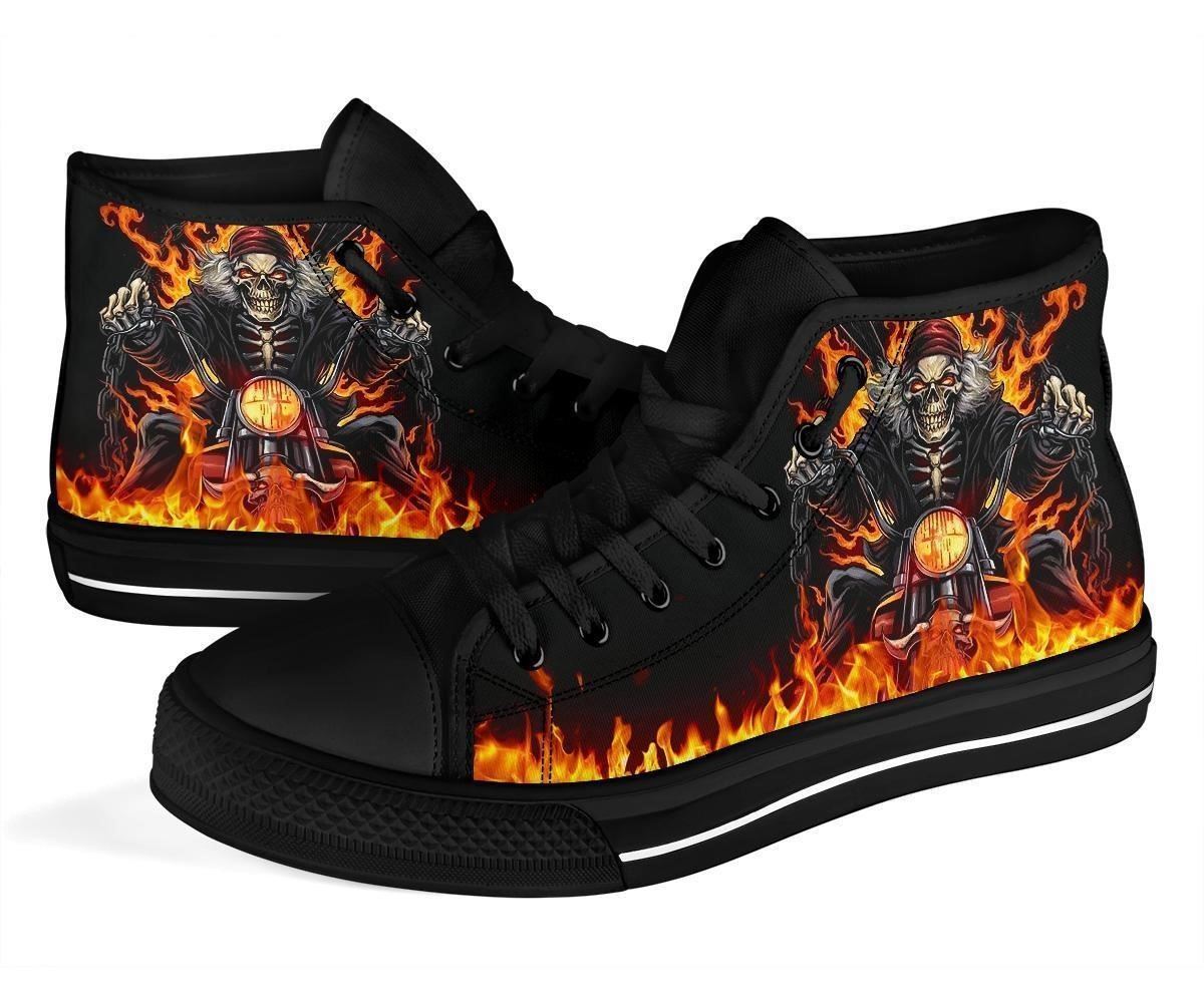 Flame High Top Skull Raider Sneakers For Bikers