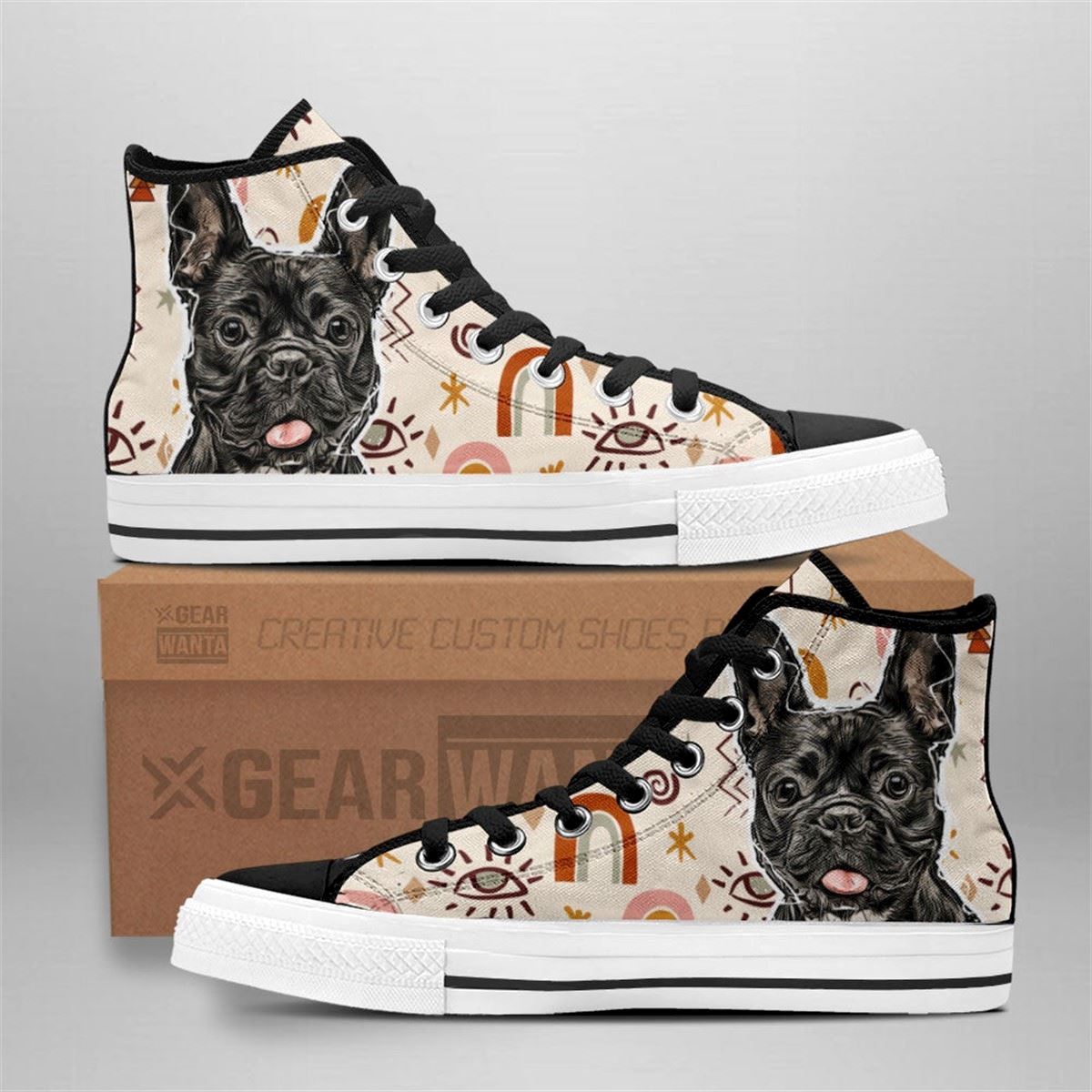 French Bulldog Custom High Top Shoes Boho