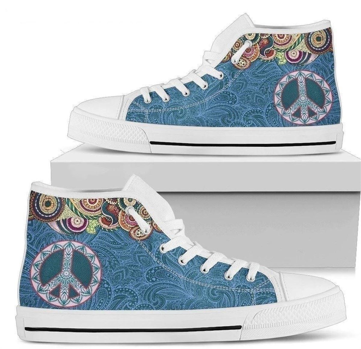 Hippie Peace Sign Women’s High Top Canvas Shoes