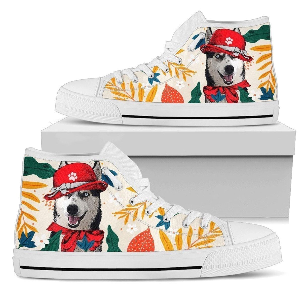 Husky Dog Sneakers Women’s High Top Shoes With Fun Design