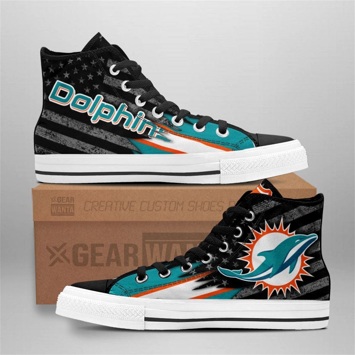 Miami Dolphins High Top American Flag Custom Sneakers