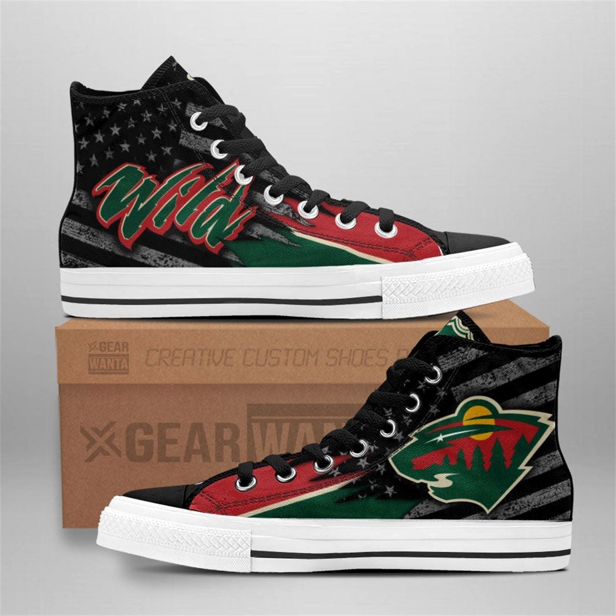 Minnesota Wild Custom American Flag High Top Sneakers