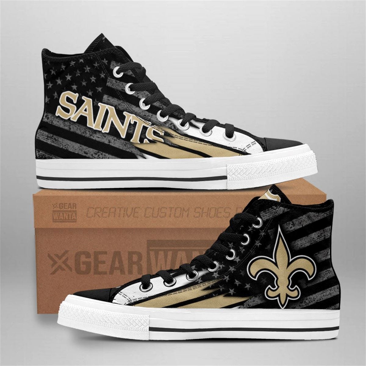 New Orleans Saints Custom American Flag High Top Sneakers