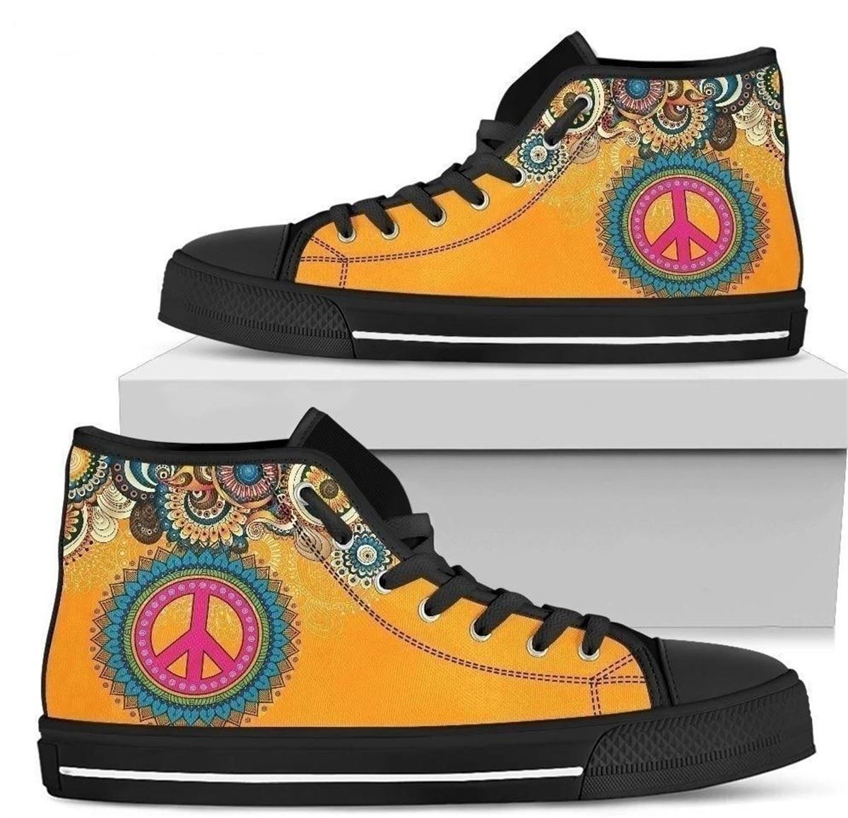 Peace Sign Hippie High Top Shoes