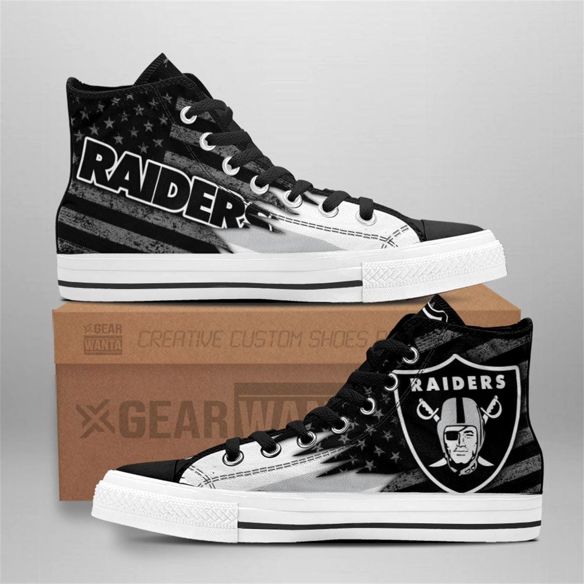 Raiders High Top Shoes Custom American Flag Sneakers