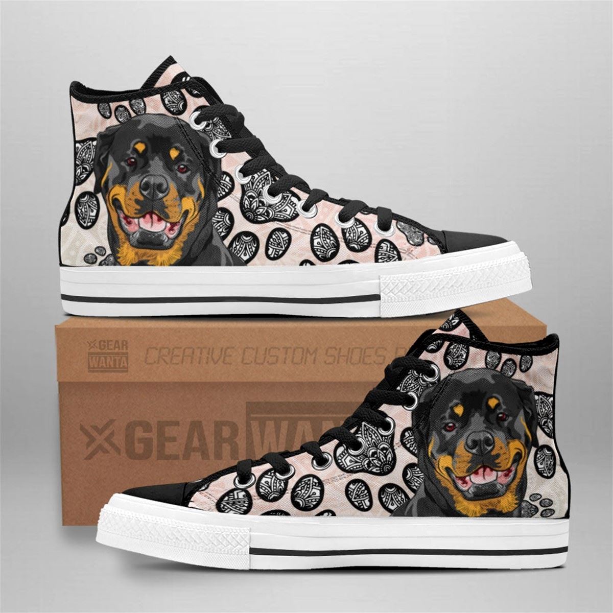 Rottweiler Custom High Top Shoes Black White Mandala