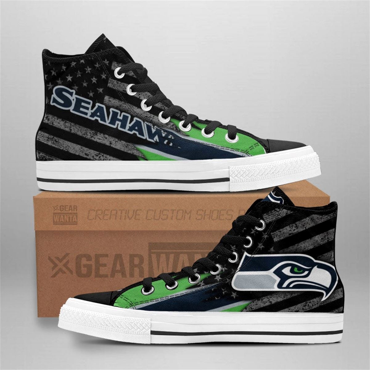 Seattle Seahawks Custom American Flag High Top Sneakers