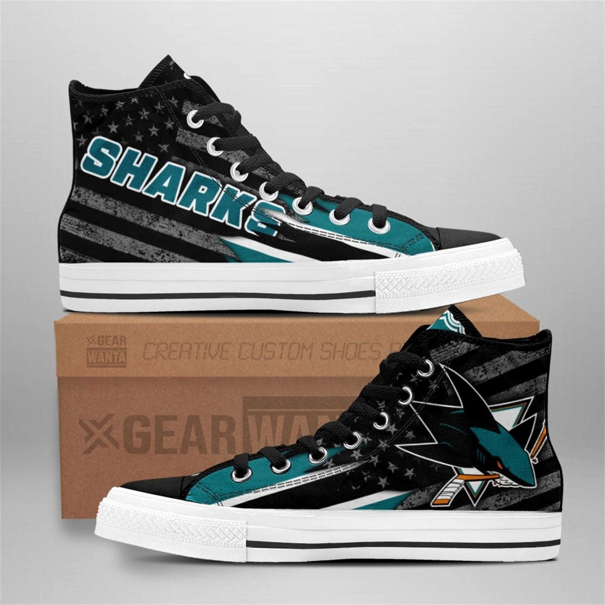 Sharks Custom American Flag High Top Sneakers