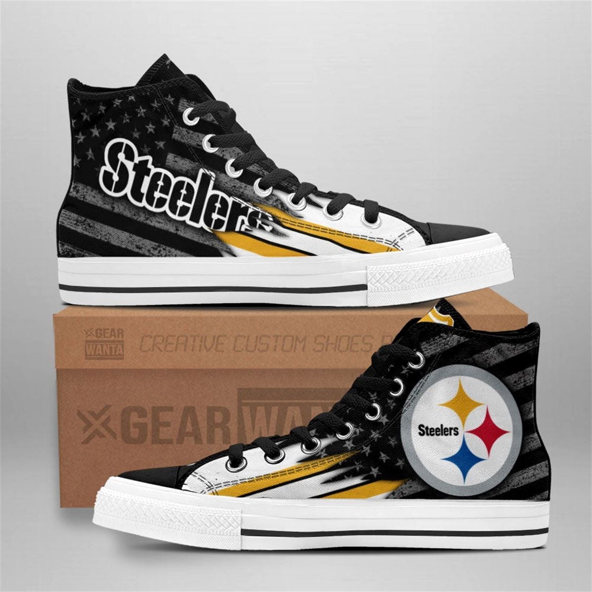 Steelers Custom American Flag High Top Sneakers