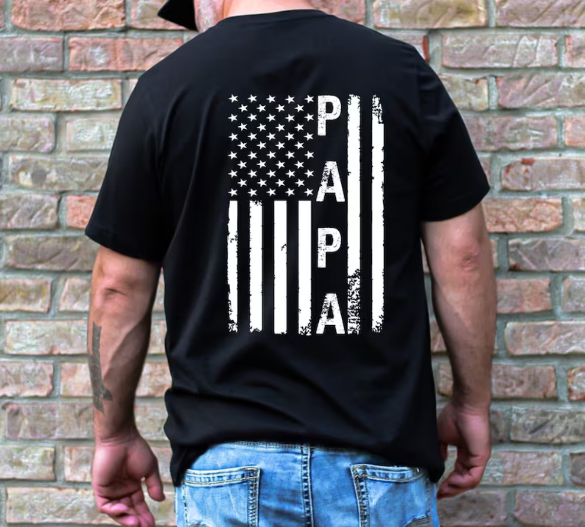 Papa USA Flag T-shirt Personalized Gift for Grandpas