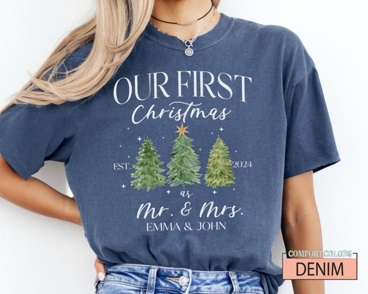 Personalized Christmas Shirts Custom Mr & Mrs Couple Shirts for Newlyweds