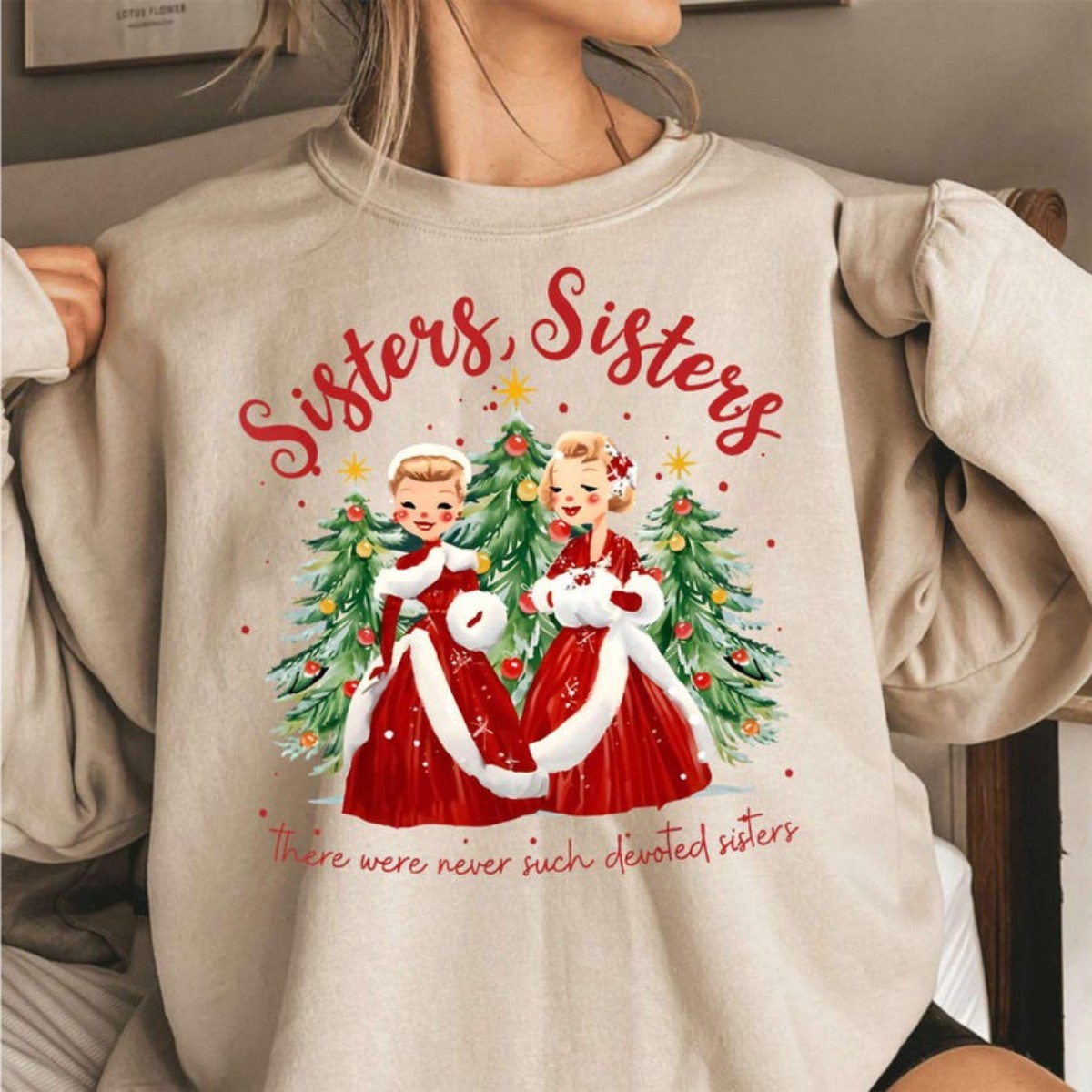 Groovy Sisters Christmas Movie Sisters Crewneck Sweatshirt