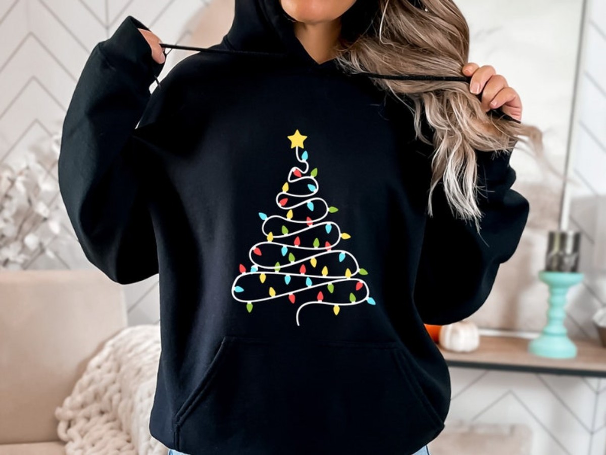 Christmas Tree Lights Sweatshirt Festive Hoodie with Christmas Lights