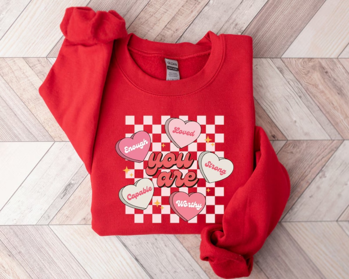 Valentines Sweatshirt Sweeten Your Valentine’s Day with Heart Candies