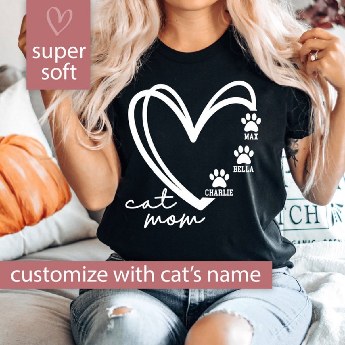 Cat Mom Shirt Customize with Your Feline’s Name