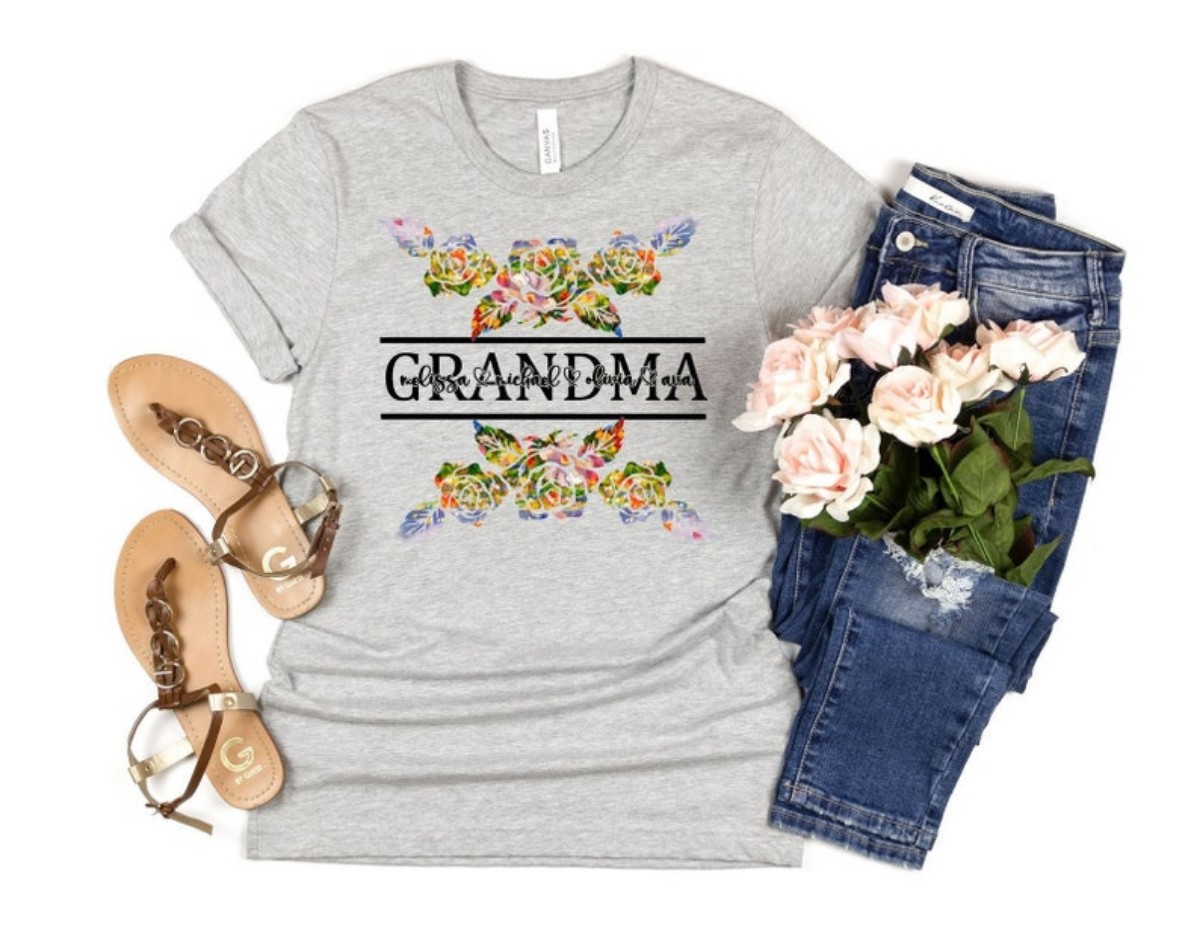 Grandma Shirt Custom Wildflower with Grandkids’ Names for Mother’s Day