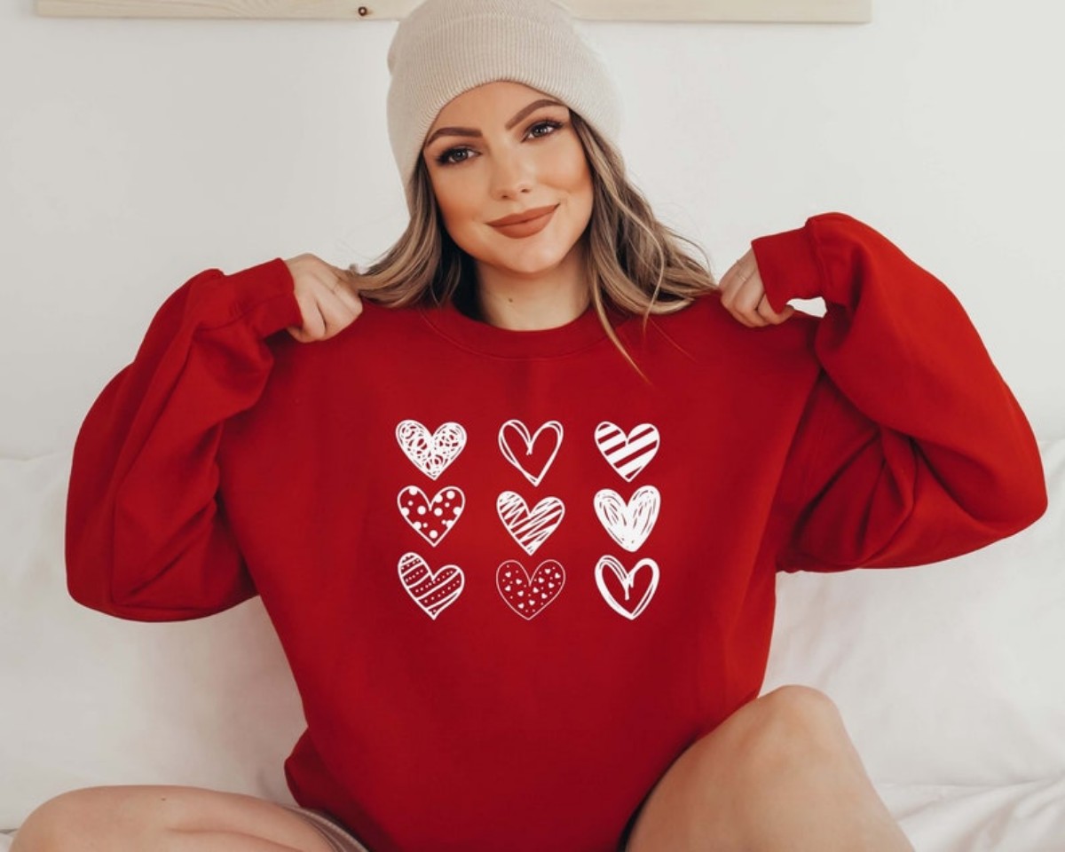 Valentines Sweatshirt Celebrate Love with Nine Hearts