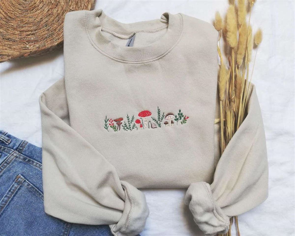 Autumn Embroidered Crewneck Mushroom Sweatshirt