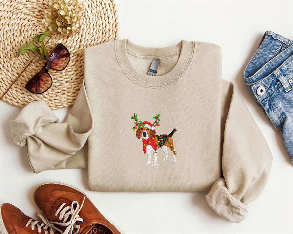 Beagle Christmas Reindeer Embroidered Sweatshirt