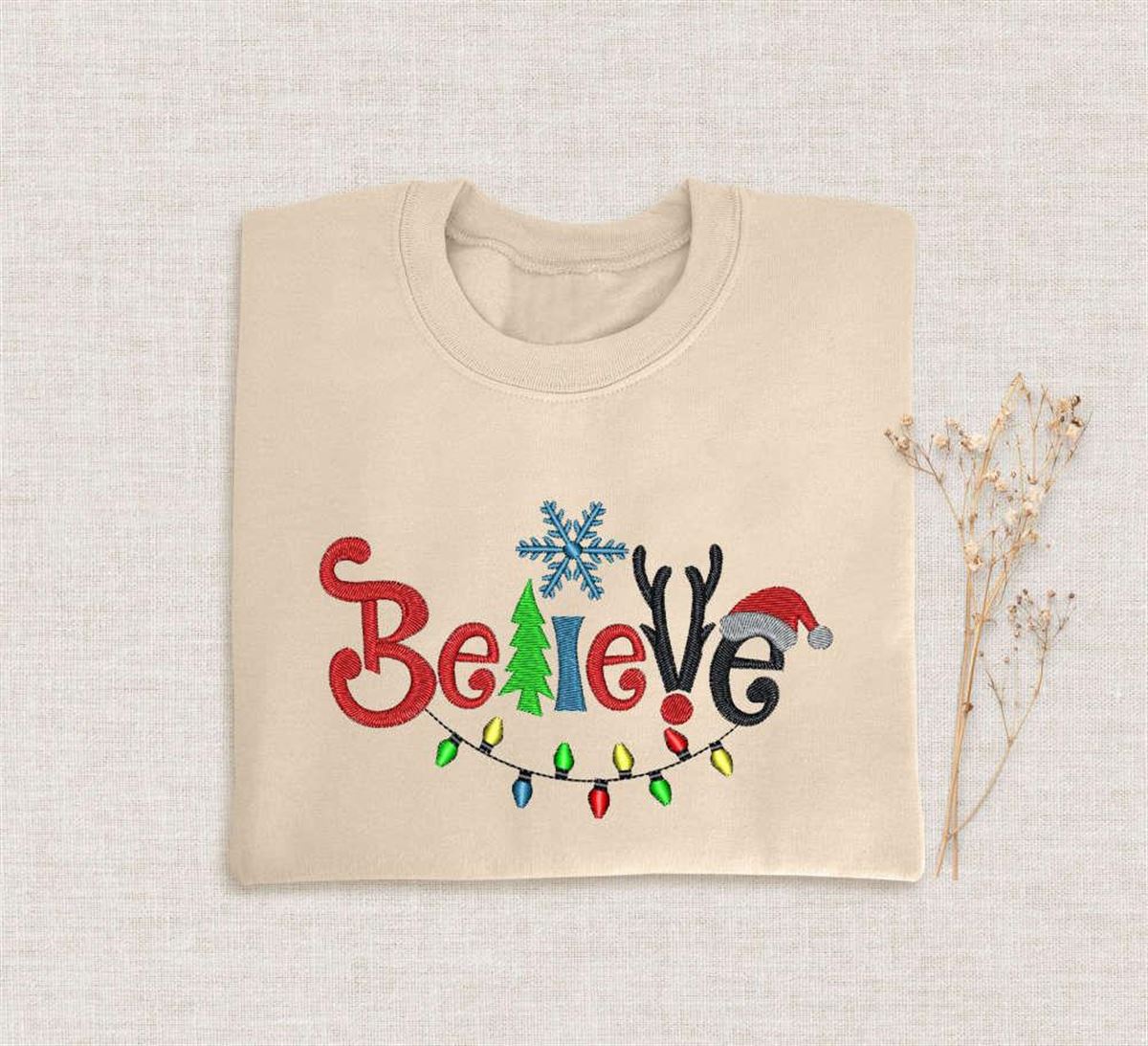 Believe Christmas Sweatshirt Embroidered Believe