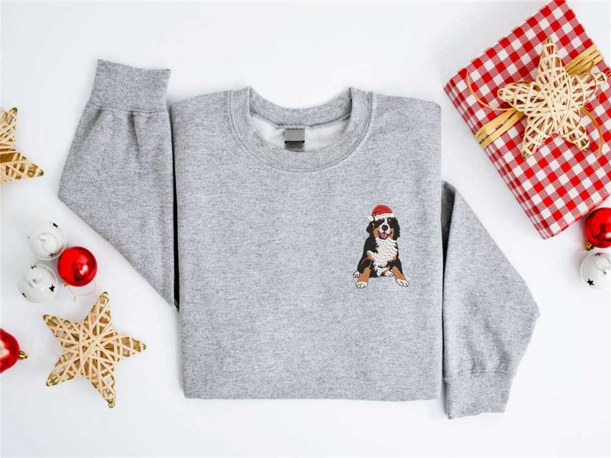 Bernese Mountain Dog Embroidered Christmas Sweatshirt