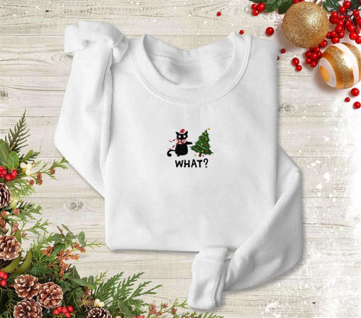 Black Cat Christmas Embroidered Sweatshirt