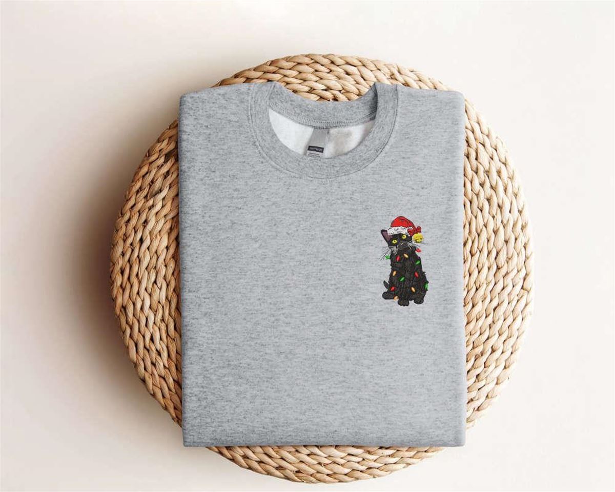 Black Cat Christmas Sweatshirt Embroidered