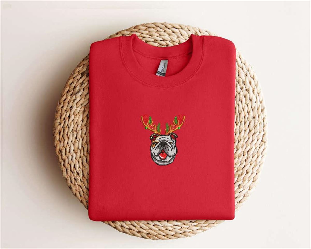 Bulldog Christmas Sweatshirt Embroidered Dog