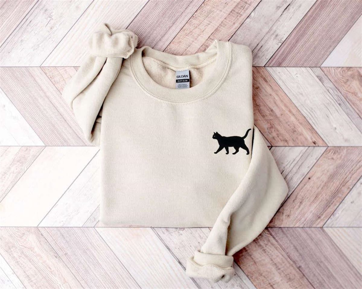 Cat Embroidered Sweatshirt Crewneck Sweatshirt