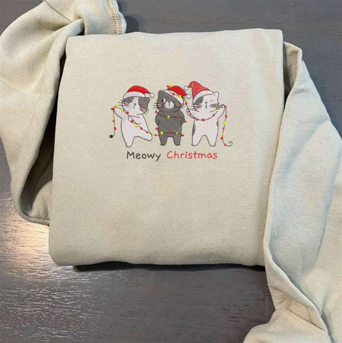 Christmas Cat Embroidered Sweatshirts