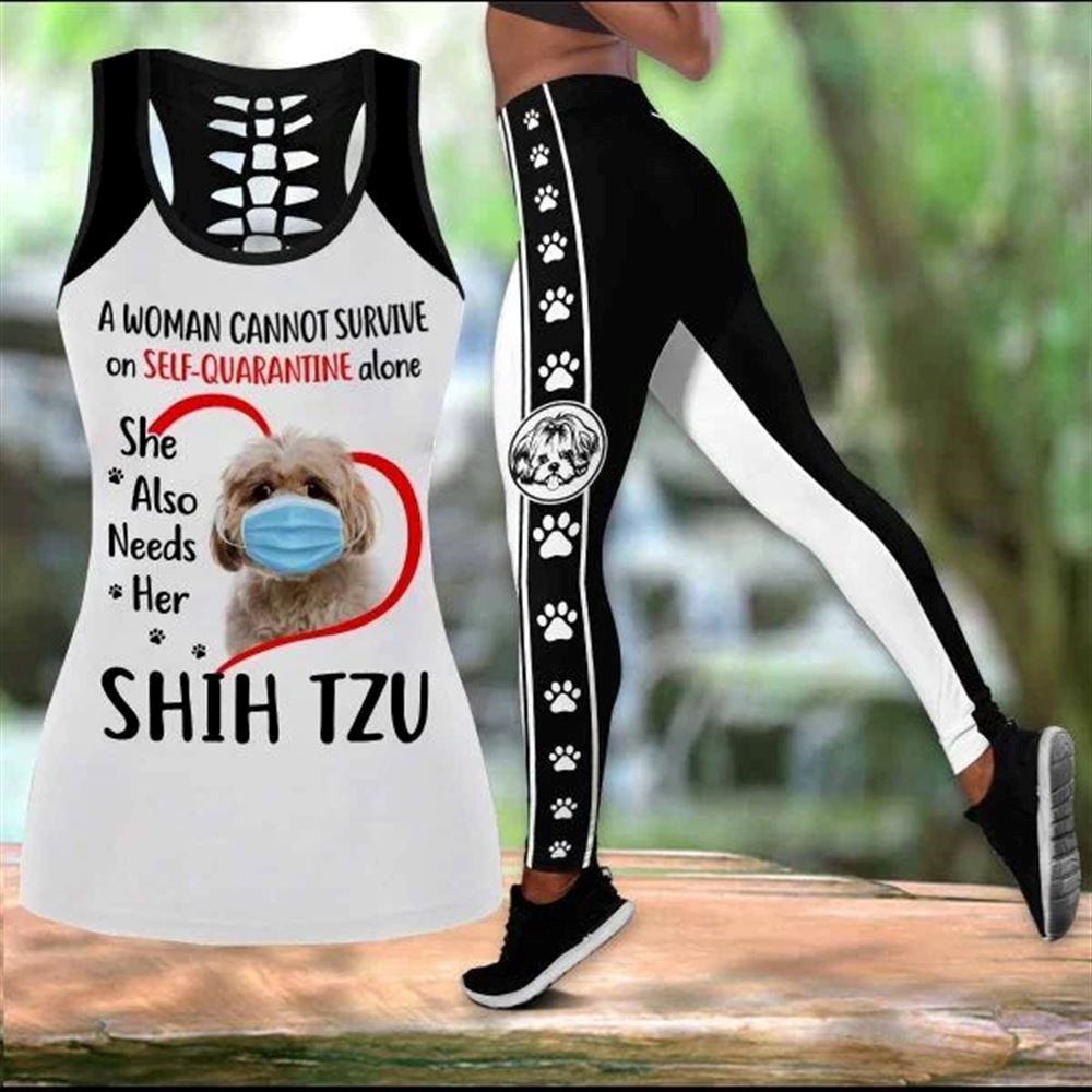 She Also Needs Her Shih Tzu Dog Workout Set Combo Leggings And Hollow Tank Top For Women Perfect Gift For Dog Lovers