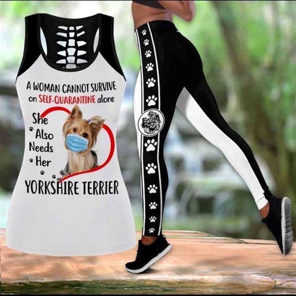 Yorkshire Terrier Dog Workout Set For Women Combo Leggings And Hollow Tank Top Perfect Gift For Dog Lovers