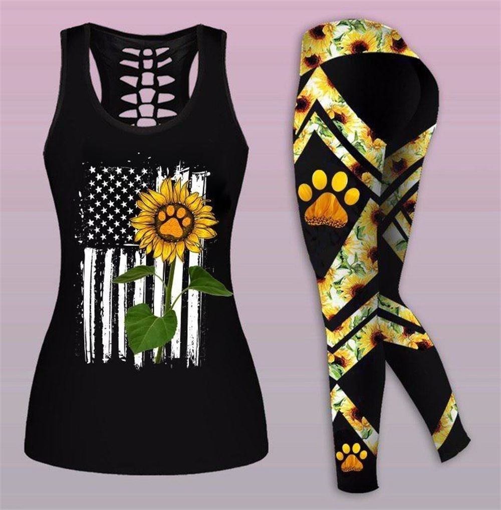 Sunflower Dog Mom Workout Set Combo Leggings And Hollow Tank Top For Women Perfect Gift For Dog Lovers