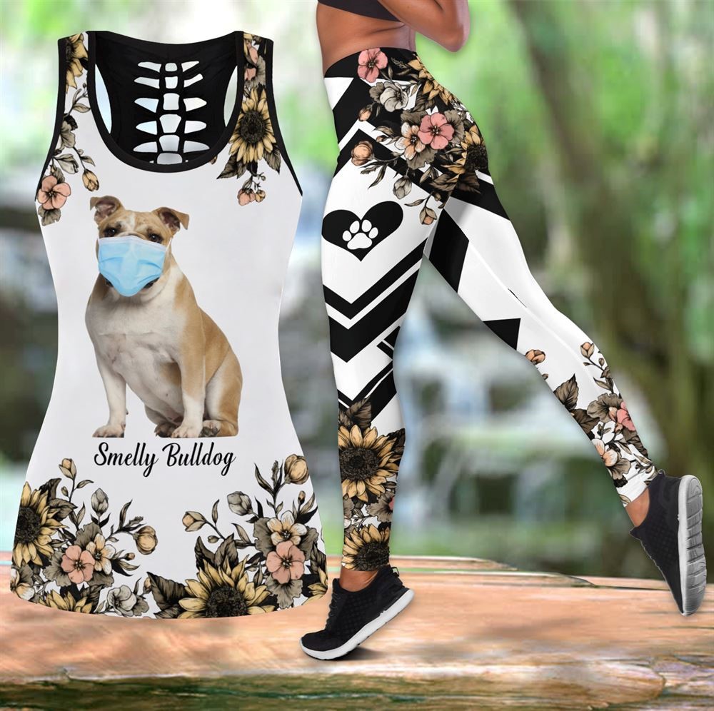 Smelly Bulldog Funny Workout Set Combo Leggings And Hollow Tank Top For Women Gift For Dog Lovers