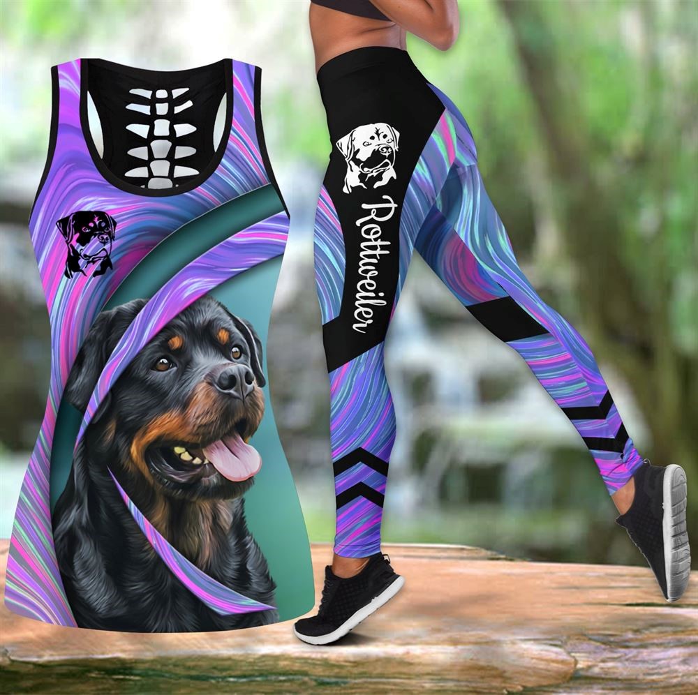 Rottweiler Colorful Workout Set Combo Leggings And Hollow Tank Top For Women Gift For Dog Lovers