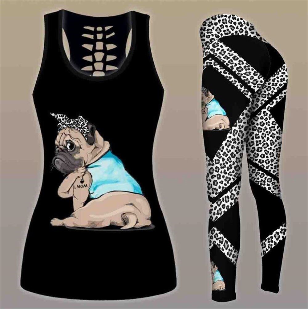 Pug Dog Funny Workout Set Combo Leggings And Hollow Tank Top For Women Gift For Dog Lovers