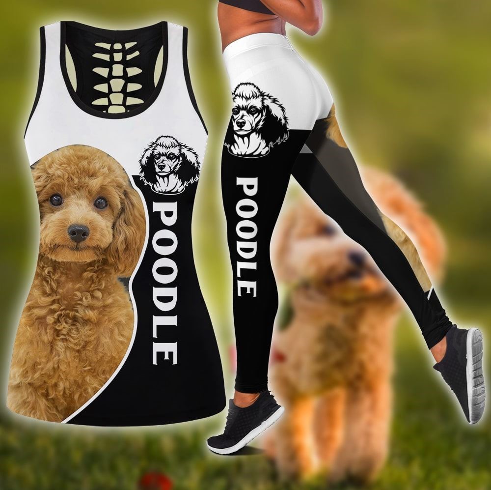 Poodle Cute Sport Workout Set Combo Leggings And Hollow Tank Top For Women Gift For Dog Lovers