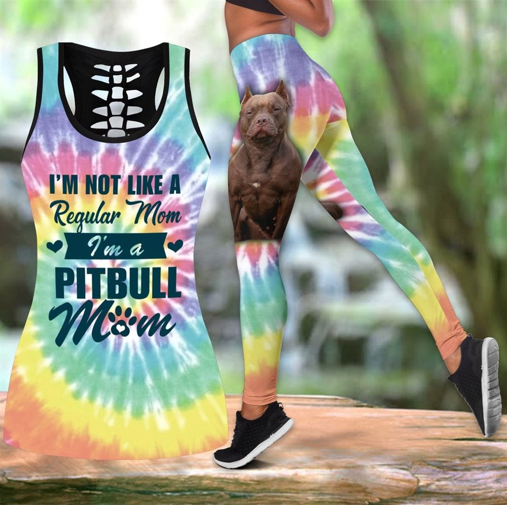 Pitbull Mom Colorful Workout Set Combo Leggings And Hollow Tank Top For Women Gift For Dog Lovers