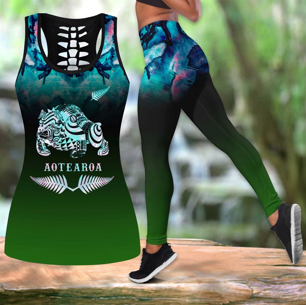 New Zealand Maori Bulldog Workout Set Combo Leggings And Hollow Tank Top For Women Dog Lovers Gift