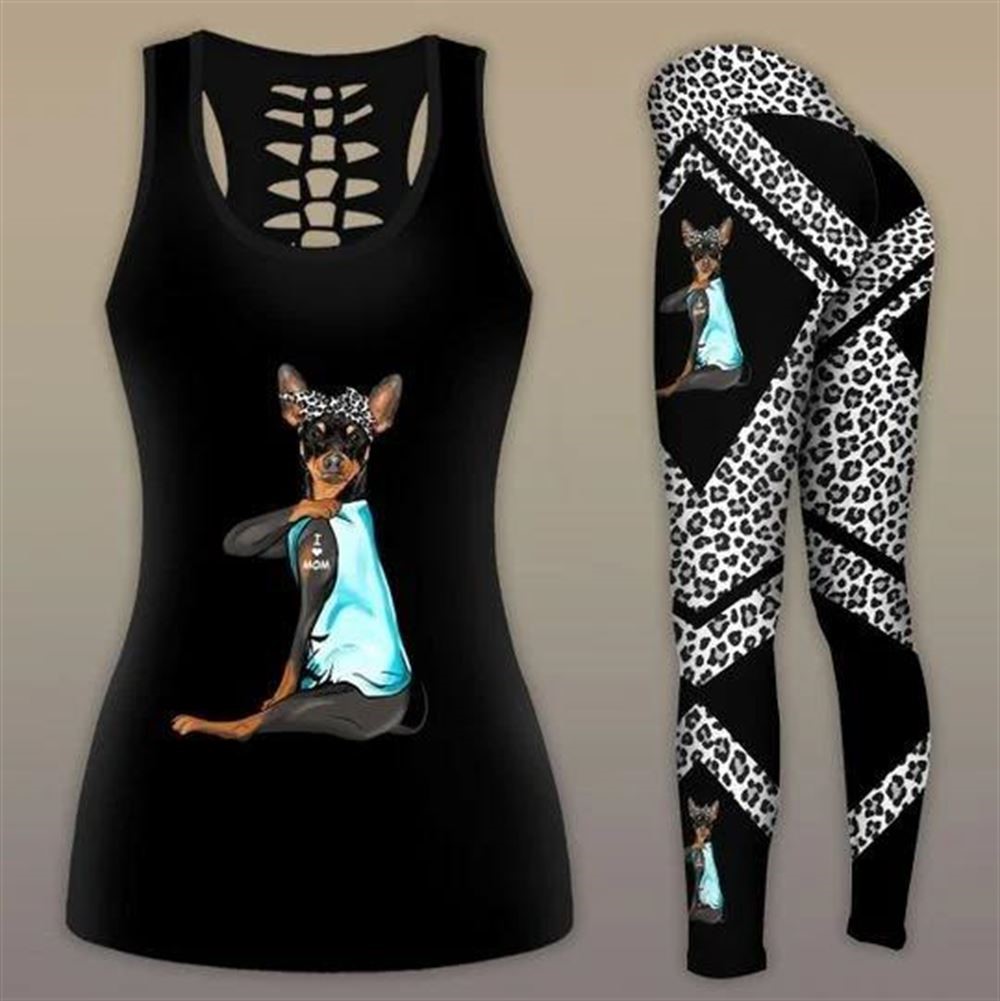 Miniature Pinscher Dog Workout Set Combo Leggings And Hollow Tank Top For Women Gift For Dog Lovers