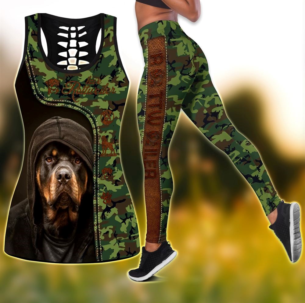 Love Rottweiler Dog Cool Workout Set Combo Leggings And Hollow Tank Top For Women Perfect Gift For Dog Lovers