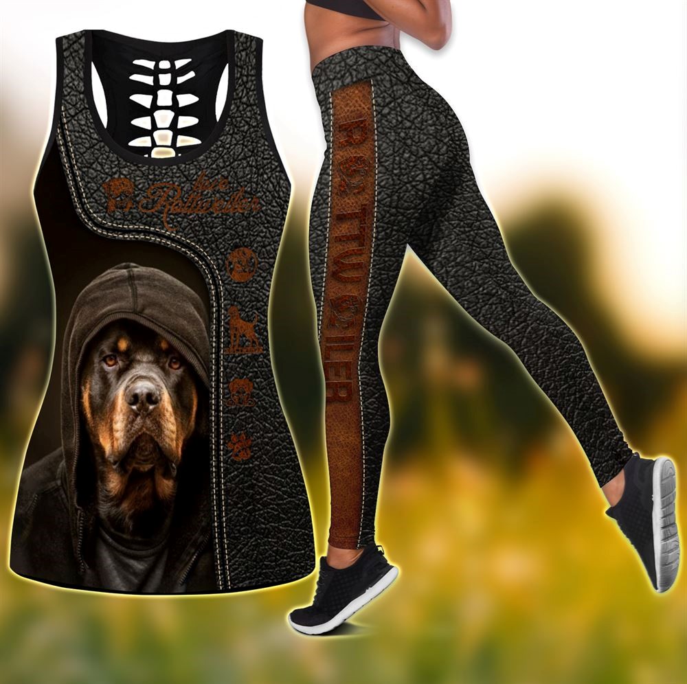 Love Rottweiler Cool Workout Set Combo Leggings And Hollow Tank Top For Women Dog Lovers Gift